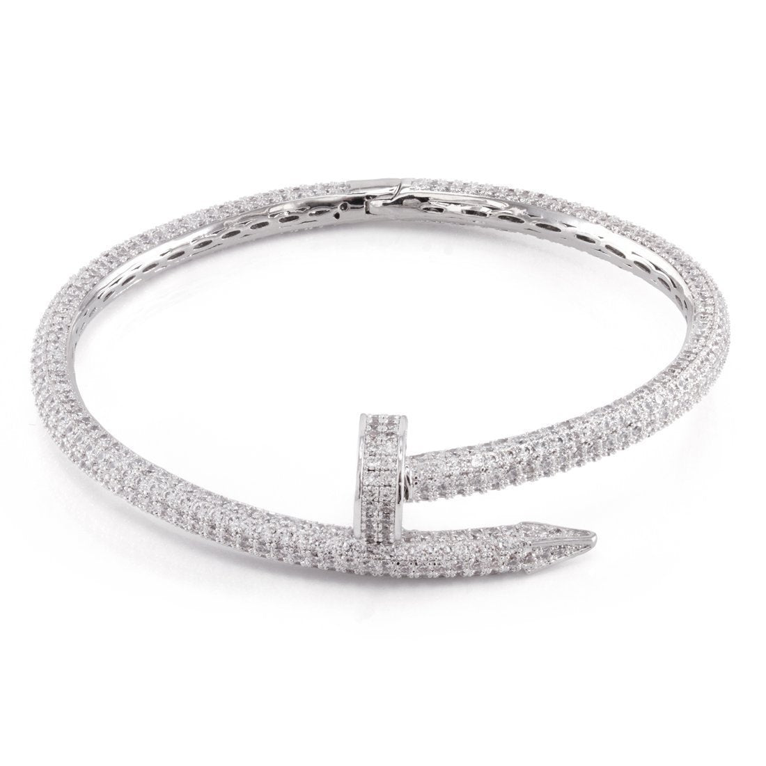 5mm Iced Studded Nail Bangle Bracelet  in  White Gold / 8.5" by Kingices