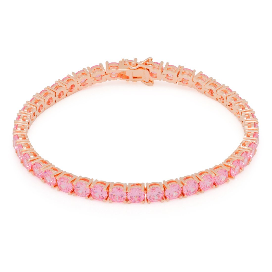 5mm Pink Tennis Bracelet  in  Gold Plated / Rose Gold / 8" by Kingices