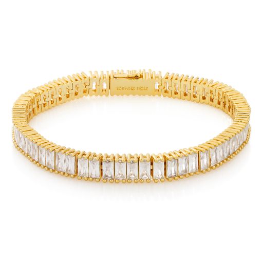 6mm Baguette Tennis Bracelet  in  Gold Plated / 14K Gold / 8" by Kingices