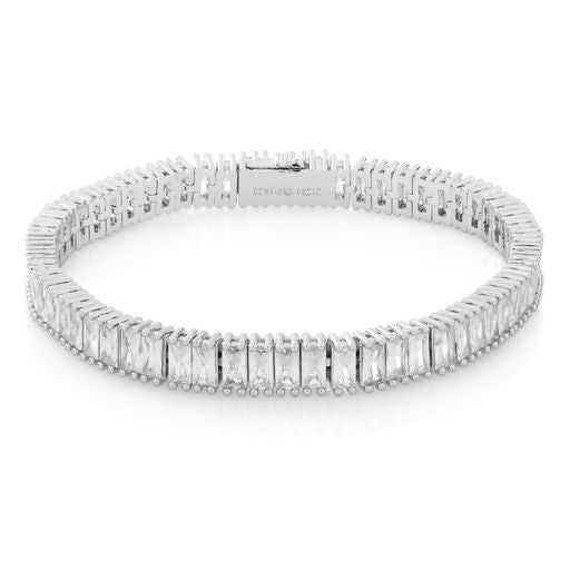 6mm Baguette Tennis Bracelet  in  Gold Plated / White Gold / 8" by Kingices