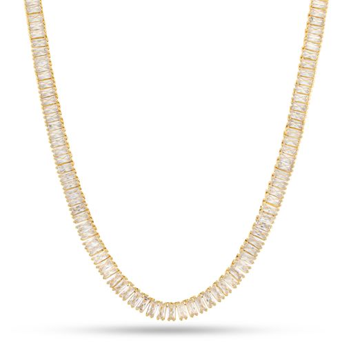 6mm Baguette Tennis Chain  in  Gold Plated / 14K Gold / 18" by Kingices