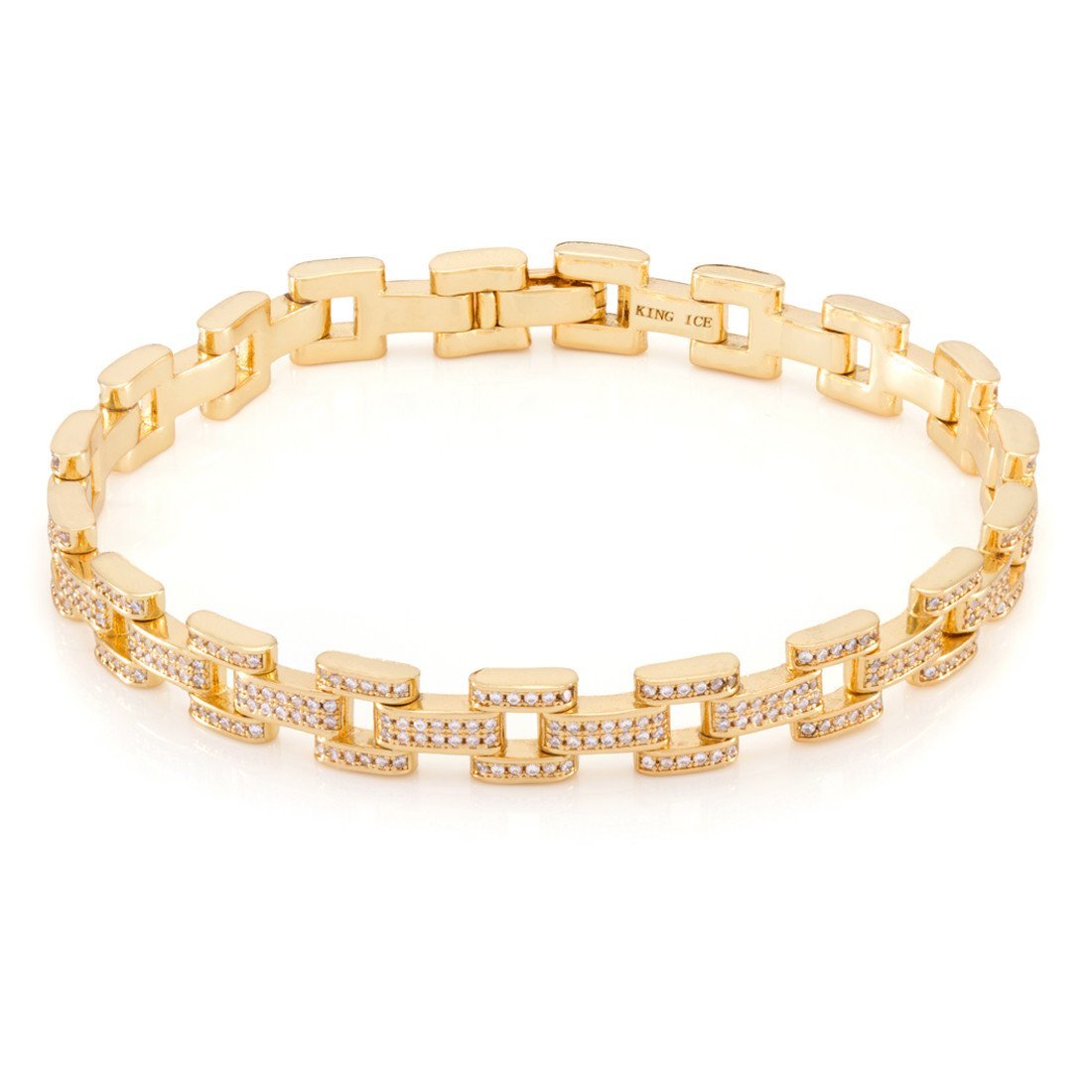 8mm Iced Rolo Link Bracelet  in  Gold Plated / 14K Gold / 8.5" by Kingices
