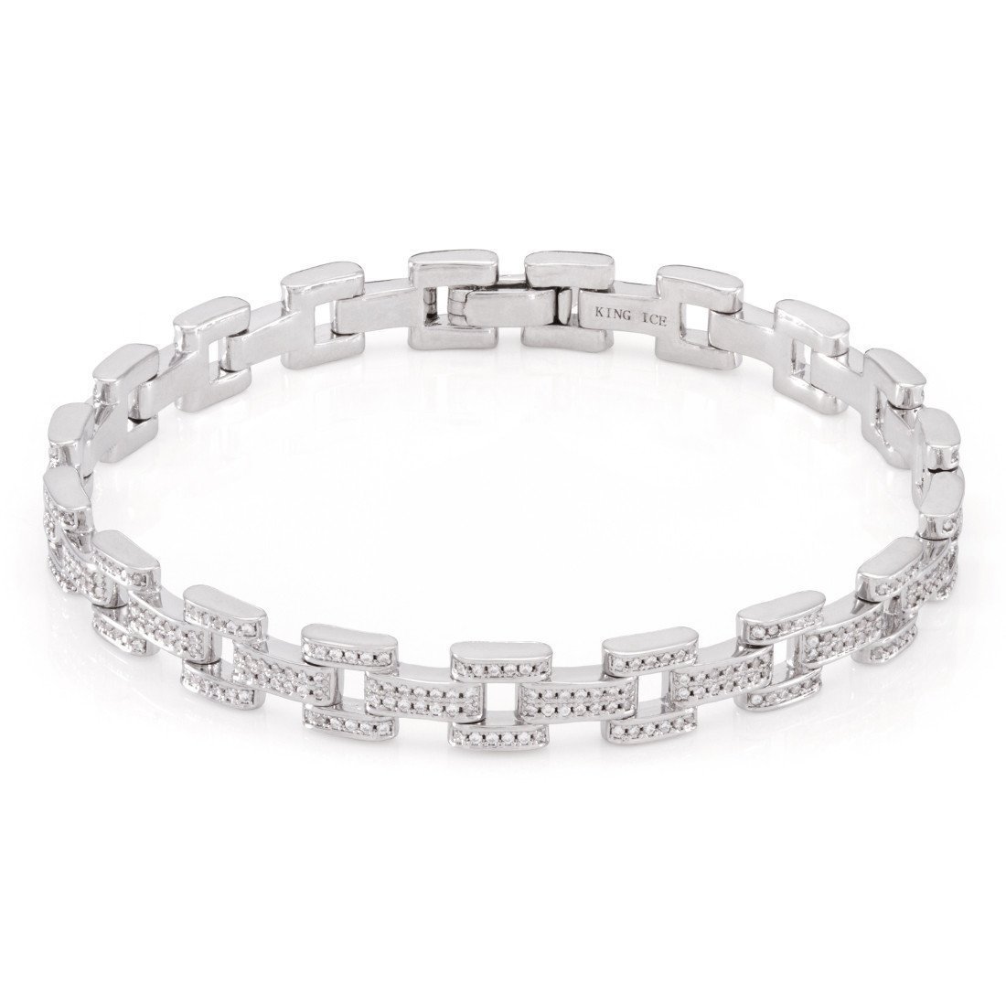 8mm Iced Rolo Link Bracelet  in  Gold Plated / White Gold / 8.5" by Kingices