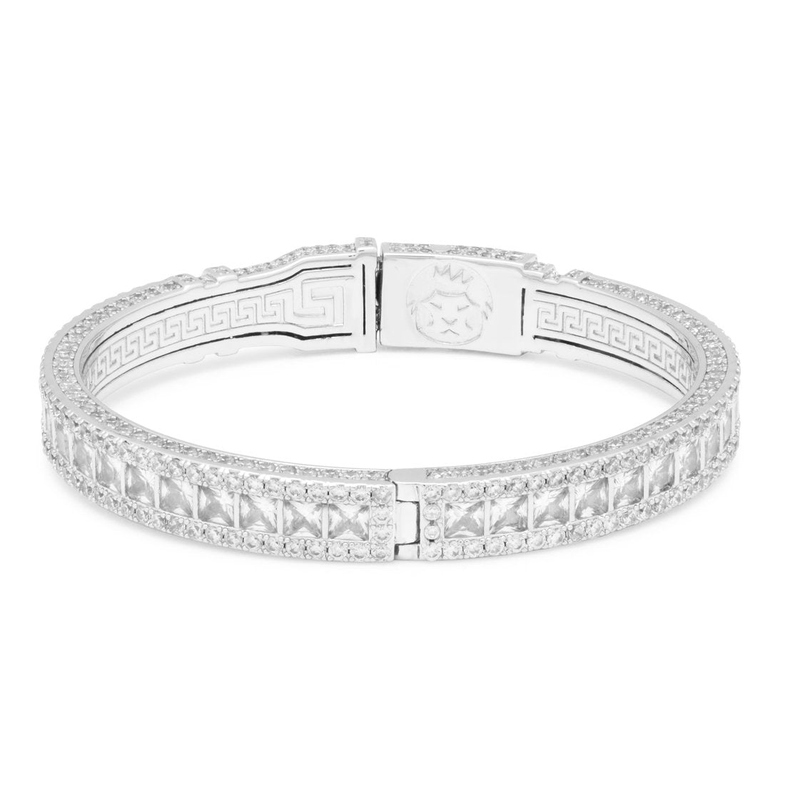 8mm Princess Cut Bangle Bracelet  in  White Gold / 8" by Kingices