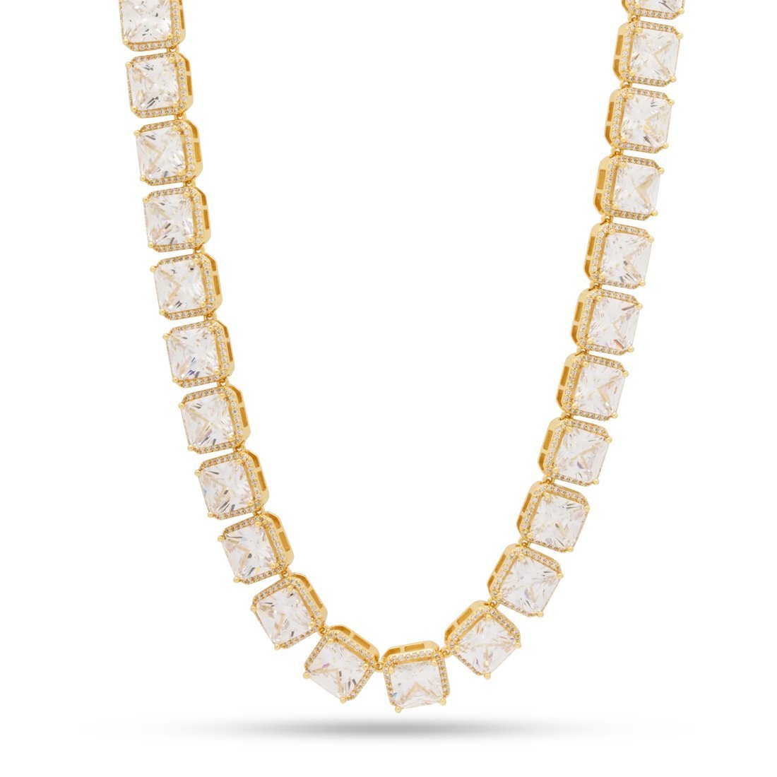 8mm Princess-Cut Tennis Chain  in  Gold Plated / 14K Gold / 18" by Kingices