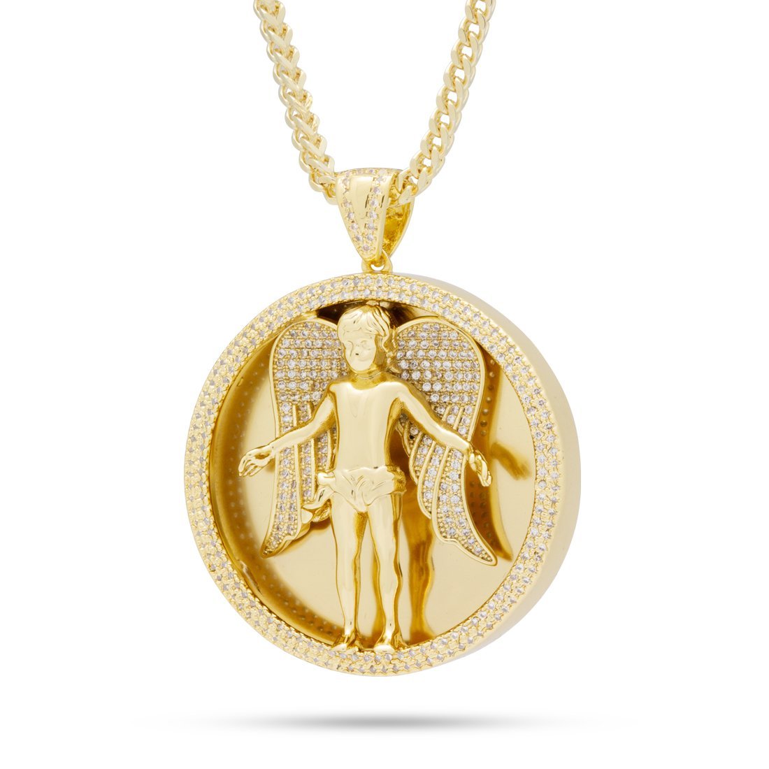 Angel Medallion Necklace  in  14K Gold / 2" by Kingices