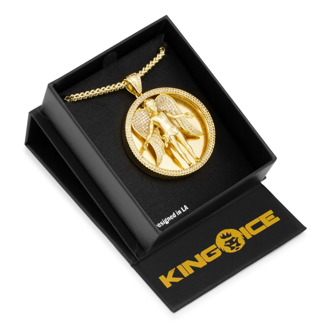 Angel Medallion Necklace  in  14K Gold / 2" by Kingices