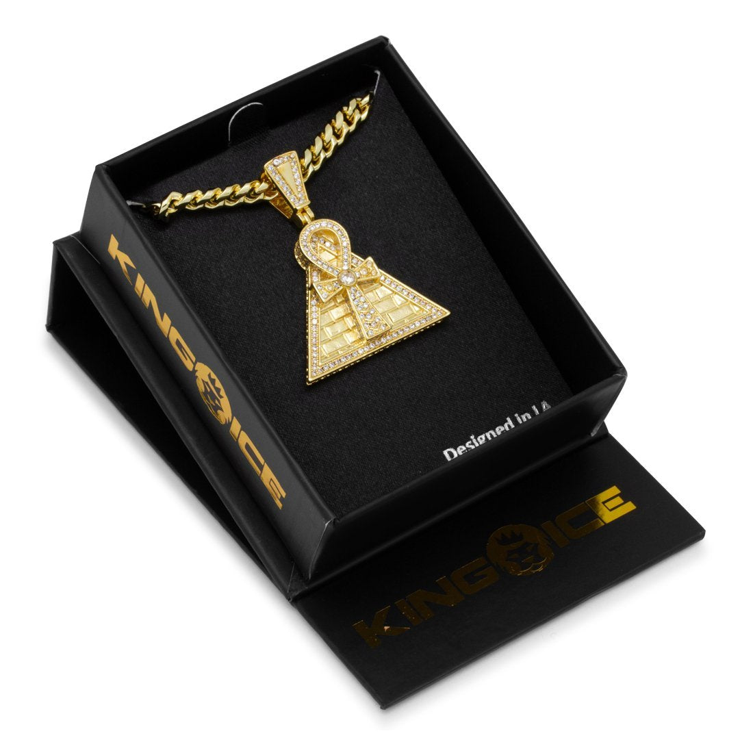 Ankh Key Pyramid Necklace  in  14K Gold / 1.6" by Kingices