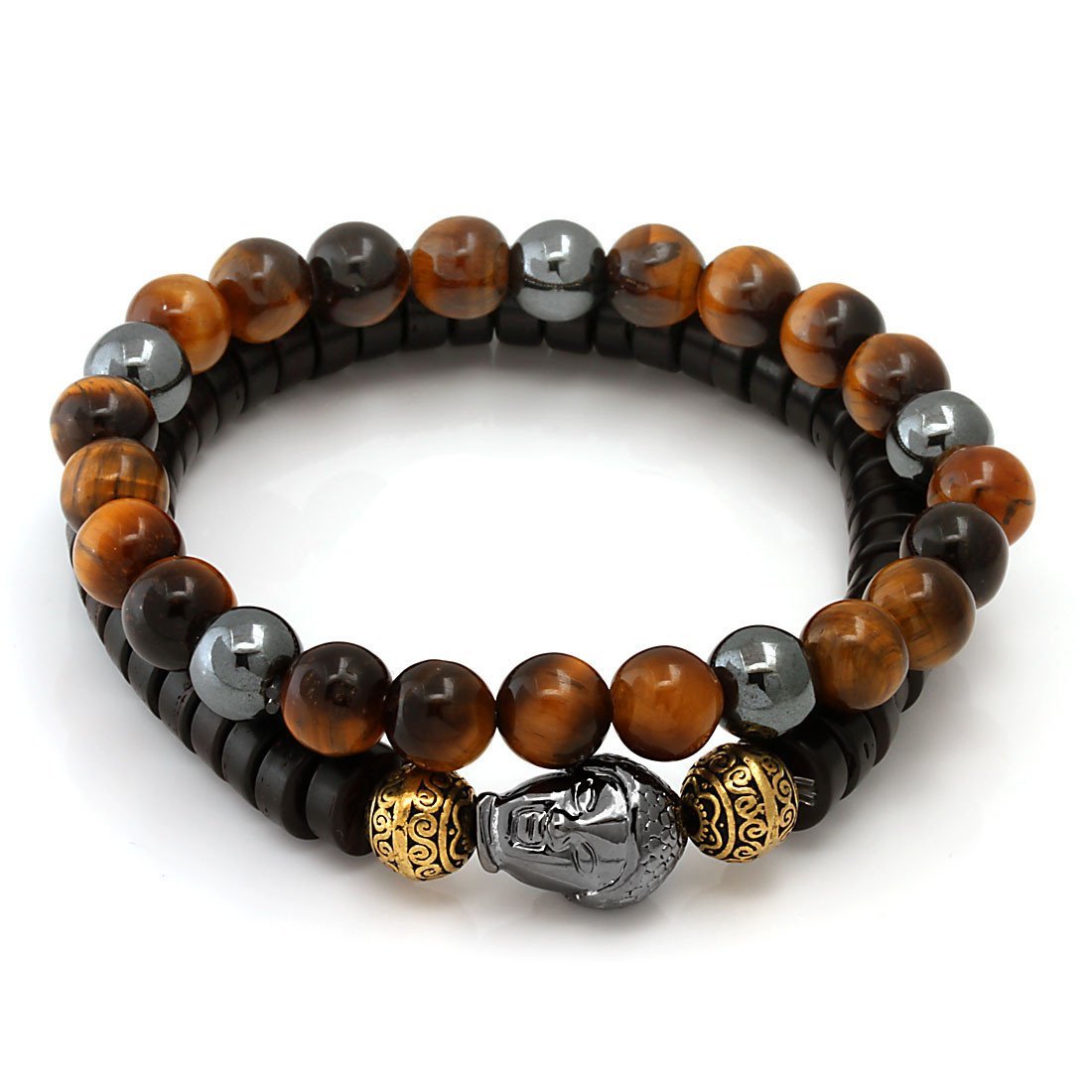 Auspicious Buddha Bracelet Set by MARZ  in  Black / 8.5" by Kingices