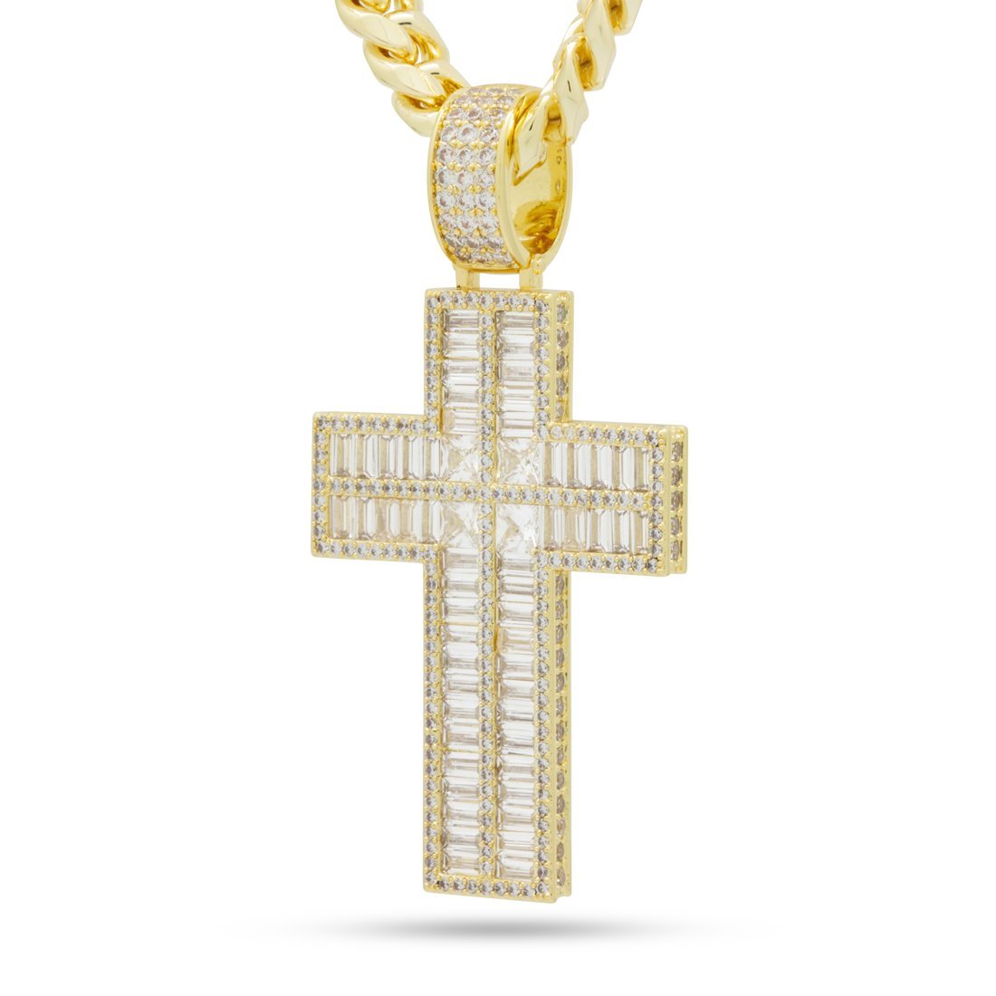Baguette Cut Cross Necklace  in  14K Gold / 2.6" by Kingices