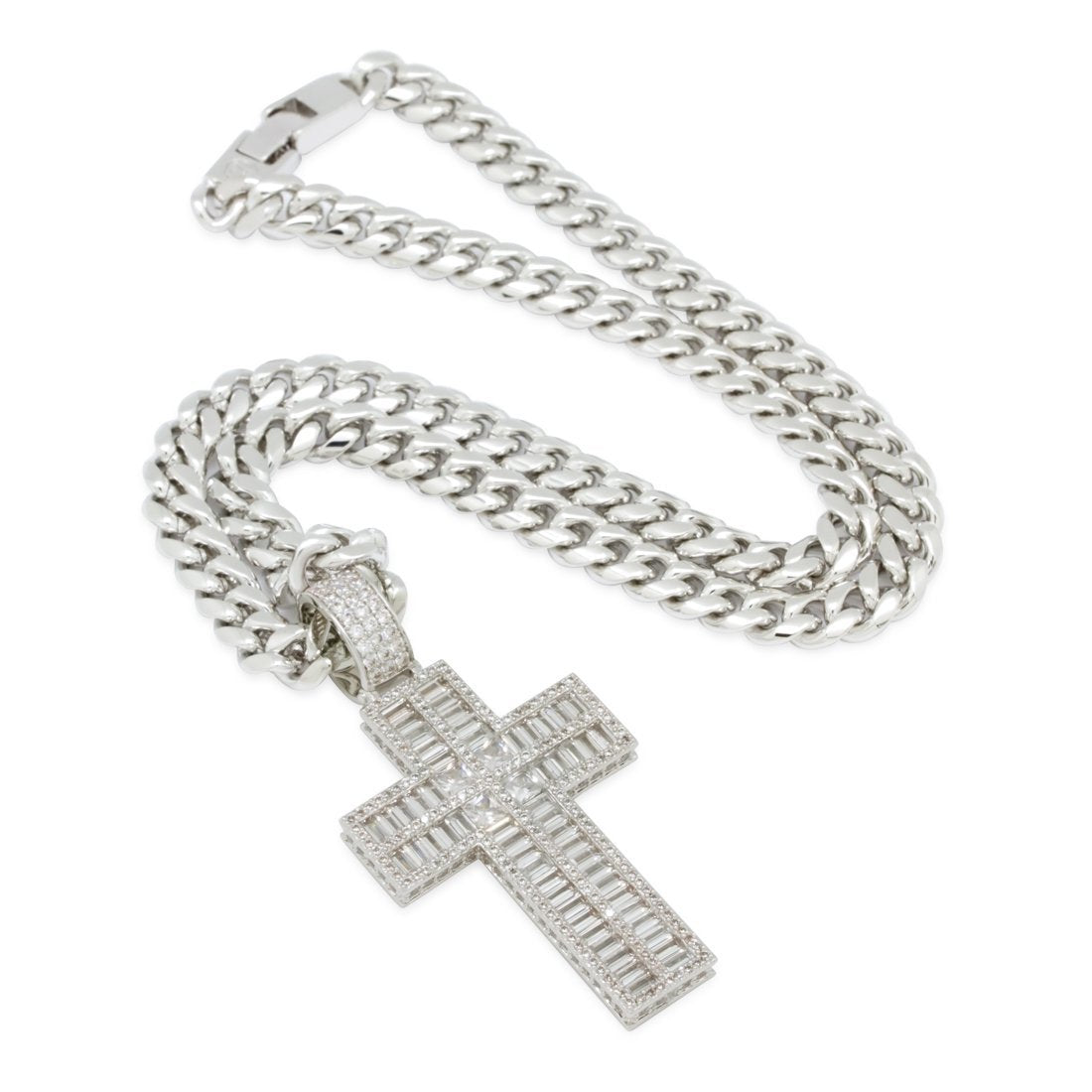 Baguette Cut Cross Necklace  in  by Kingices