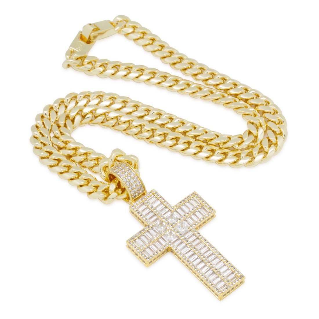 Baguette Cut Cross Necklace  in  by Kingices