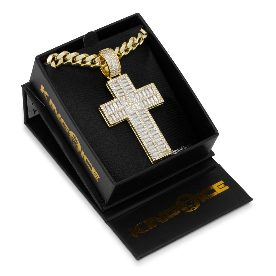 Baguette Cut Cross Necklace  in  by Kingices