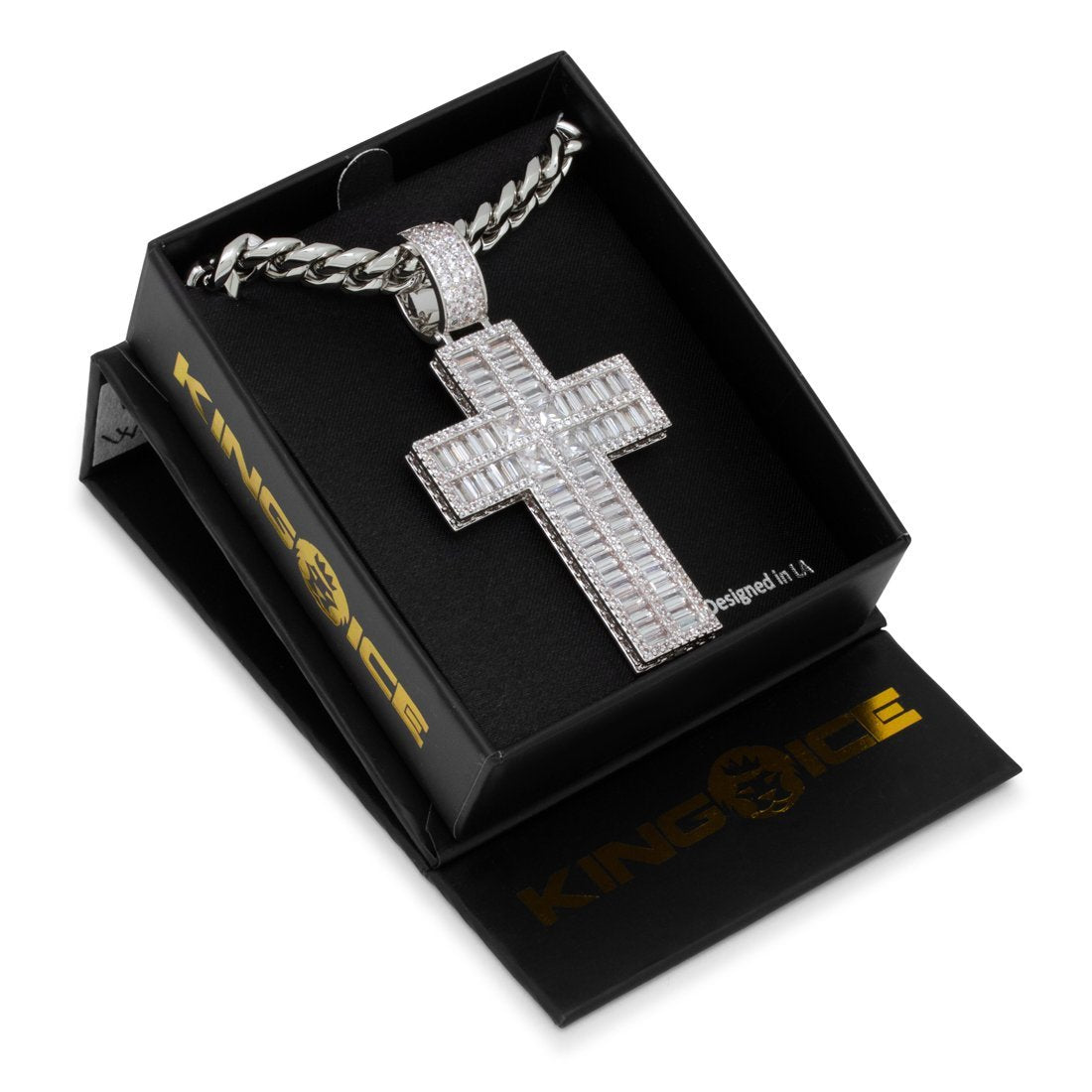 Baguette Cut Cross Necklace  in  by Kingices