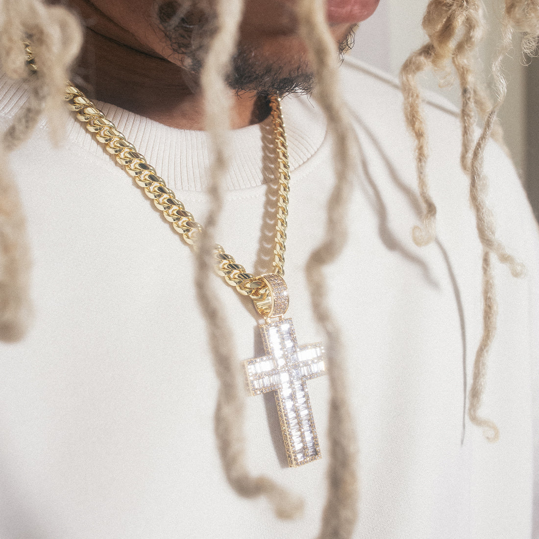Baguette Cut Cross Necklace  in  by Kingices