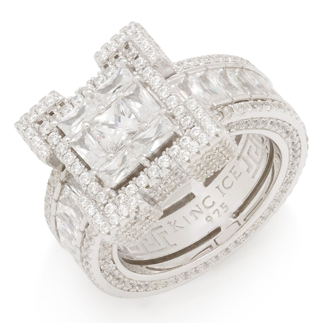 Baguette-Cut Platform Ring  in  Sterling Silver / White Gold / 7 by Kingices