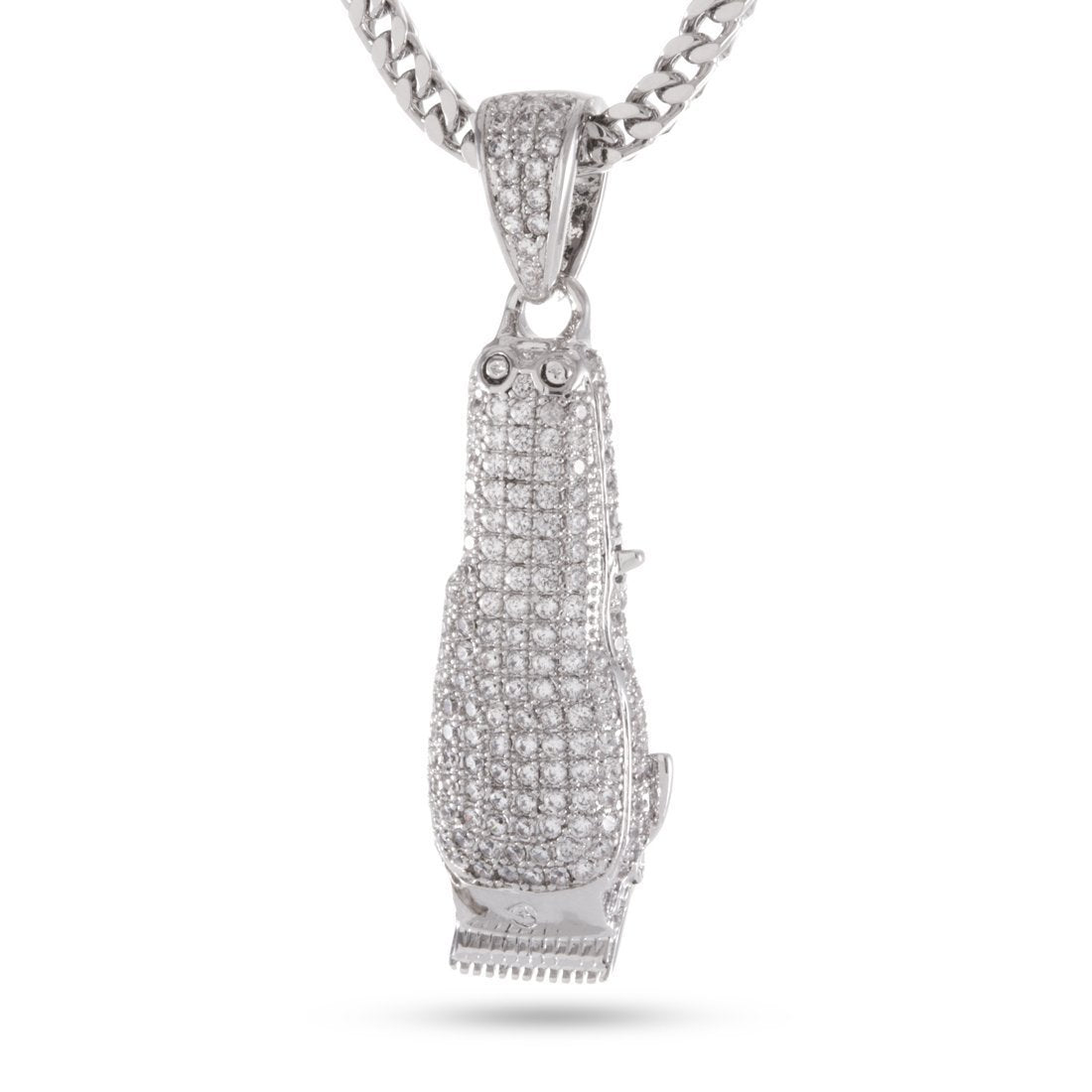 Barber Shop Clippers Necklace  in  White Gold / 1.6" by Kingices
