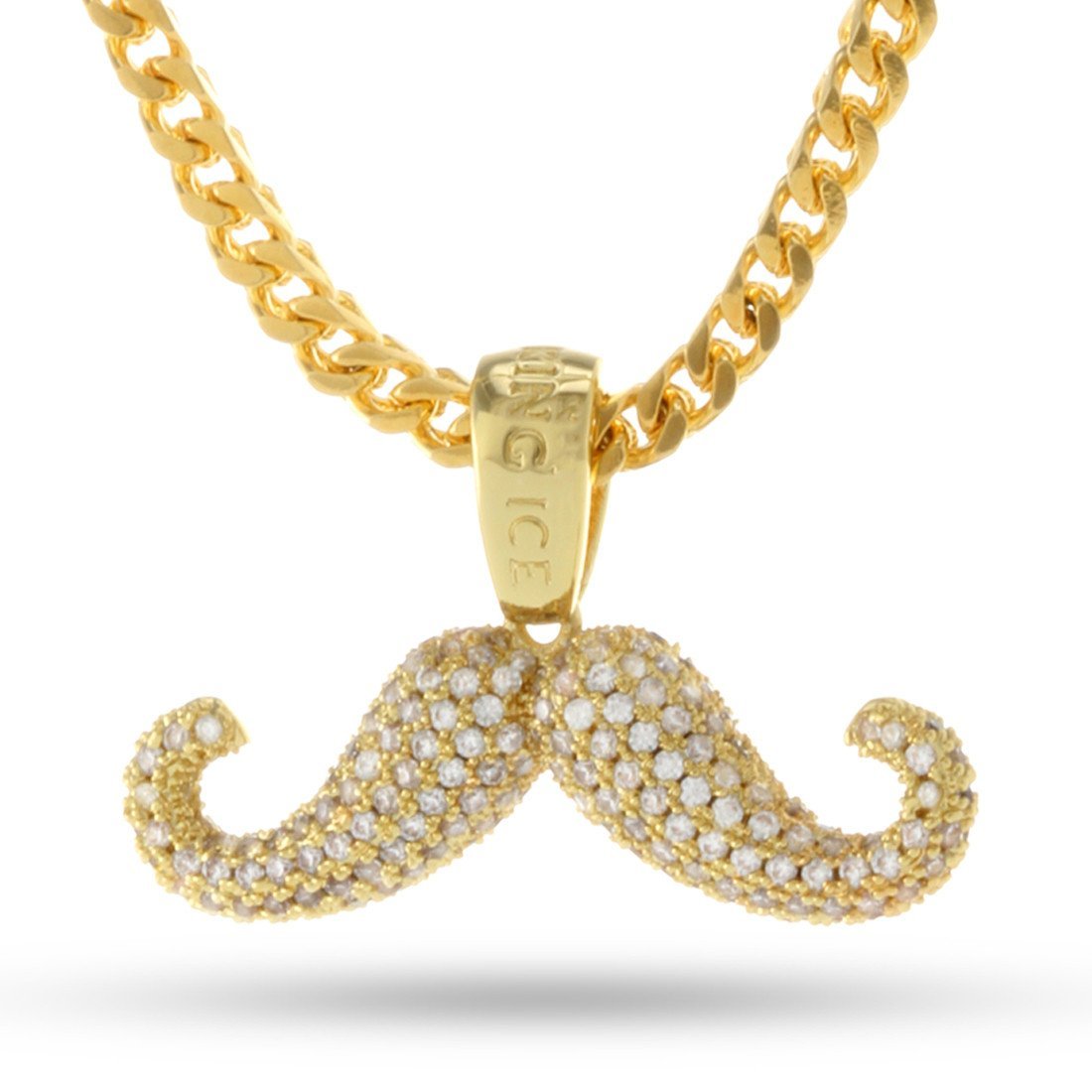 Barber Shop Mustache Necklace  in  14K Gold / 1.1" by Kingices