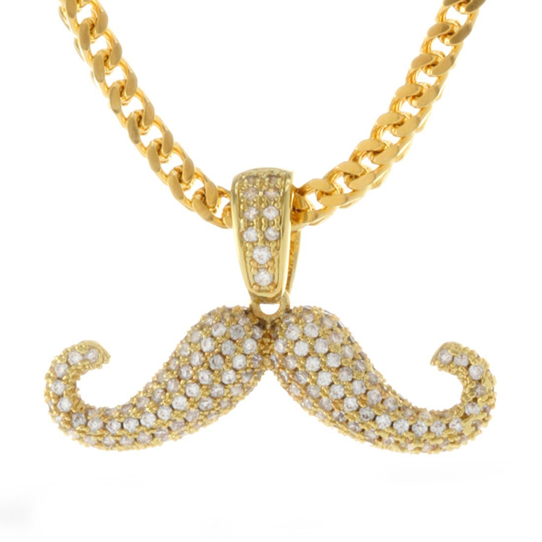 Barber Shop Mustache Necklace  in  14K Gold / 1.1" by Kingices