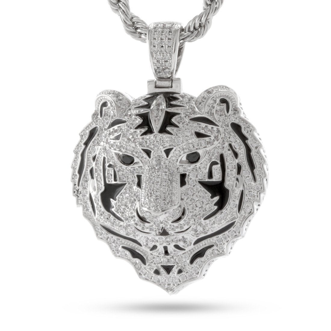 Bengal Tiger Necklace  in  White Gold / 2" by Kingices
