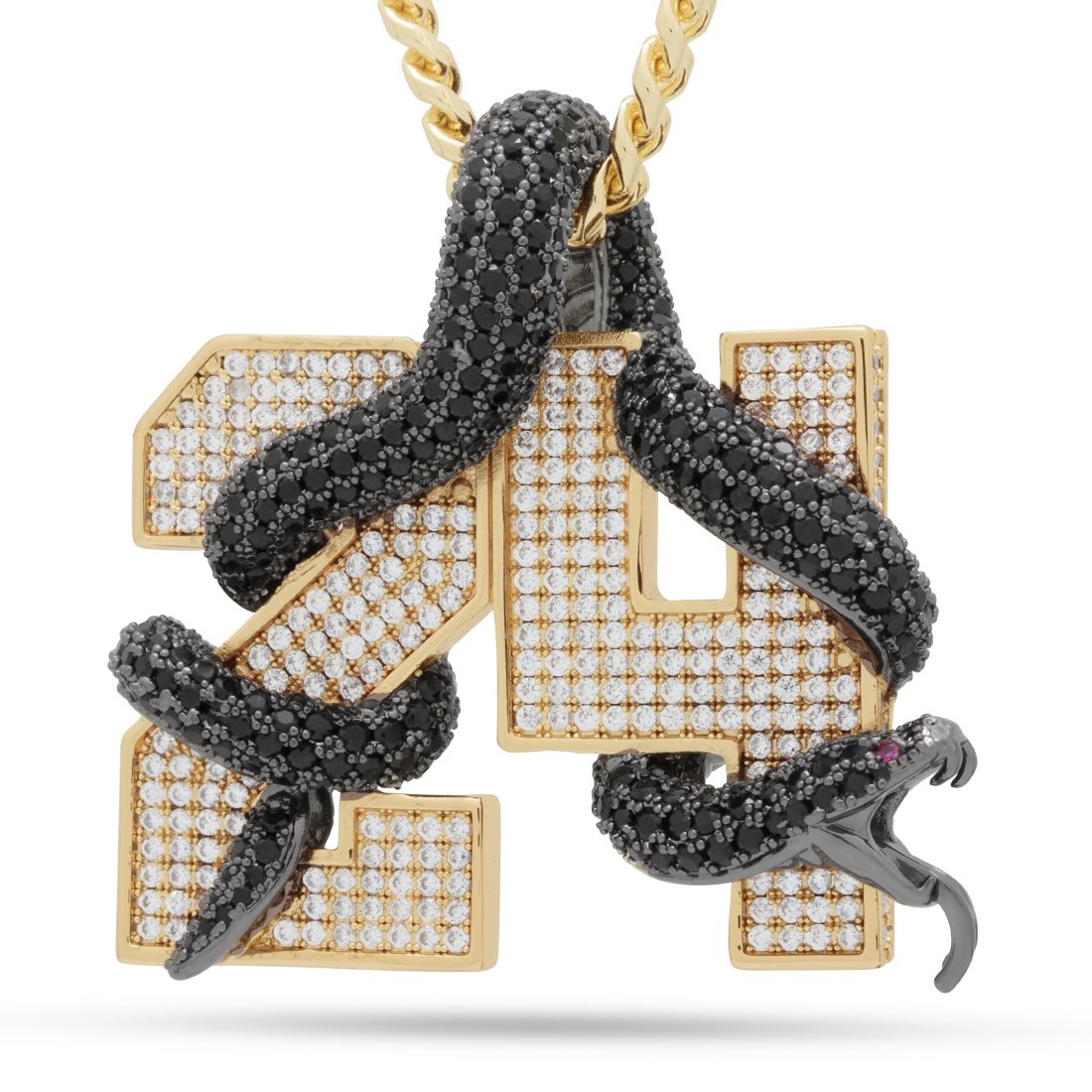Black Mamba Number 24 Necklace  in  14K Gold / 2.1" by Kingices