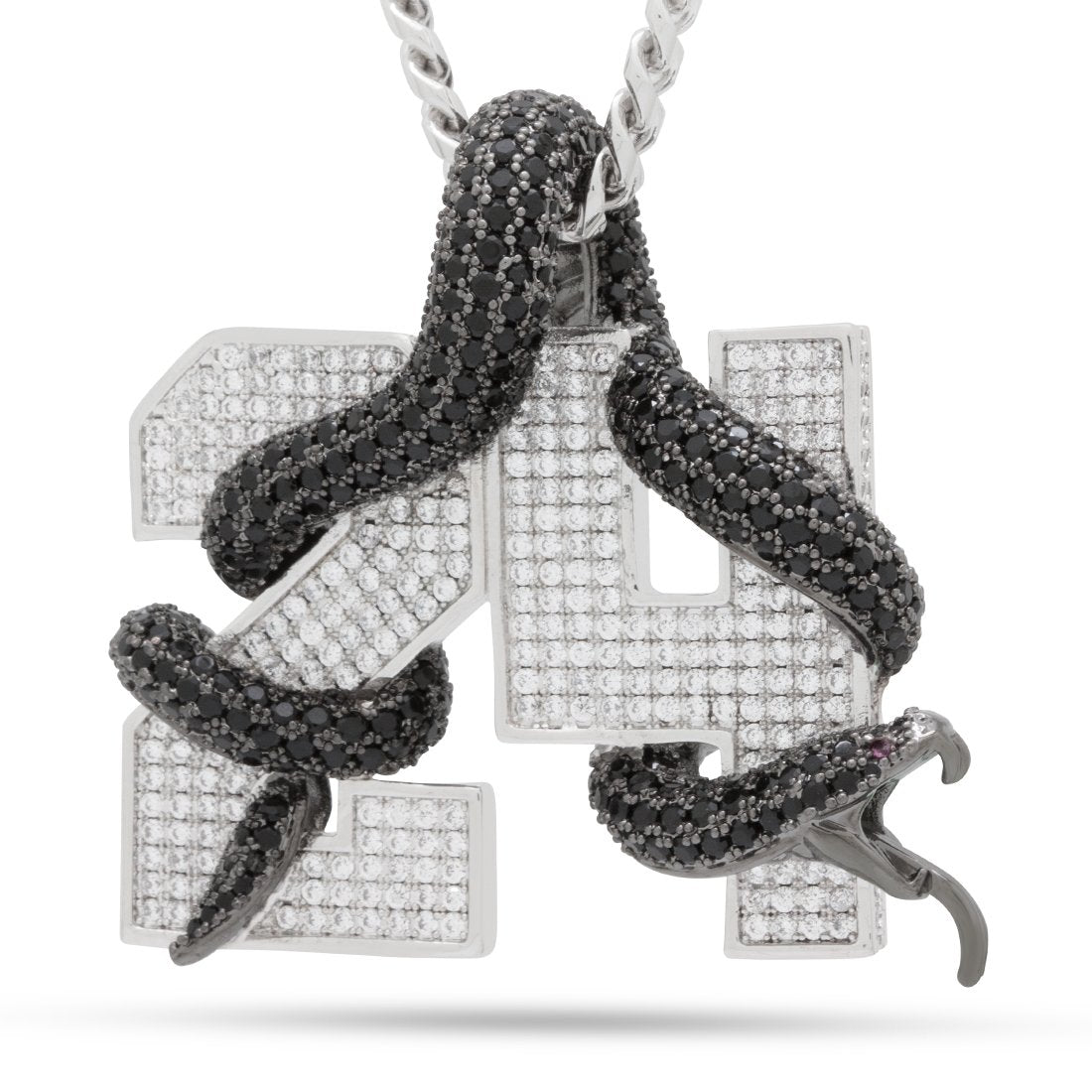 Black Mamba Number 24 Necklace  in  White Gold / 2.1" by Kingices