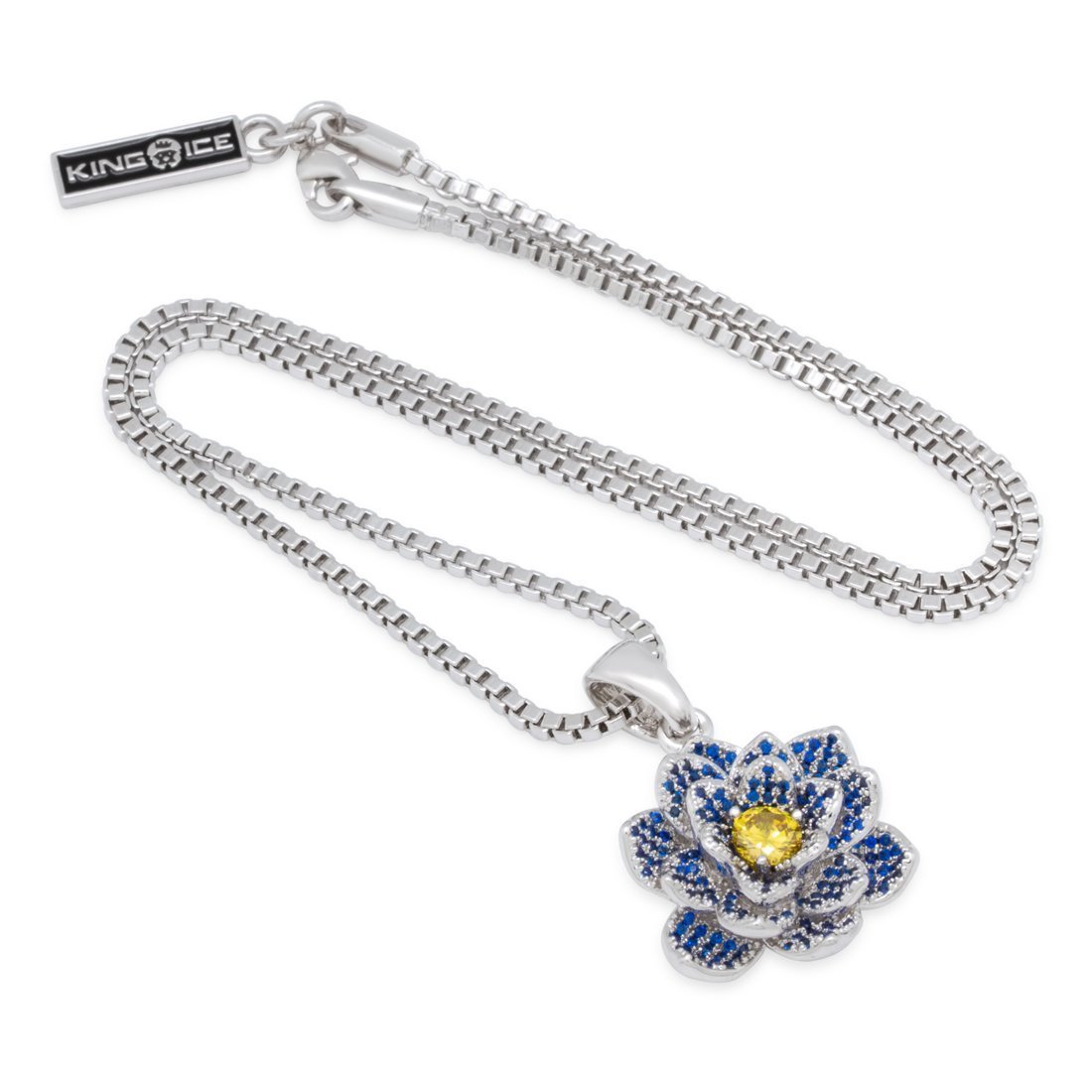 Blue Lotus of Wisdom Necklace  in  White Gold / 1" by Kingices