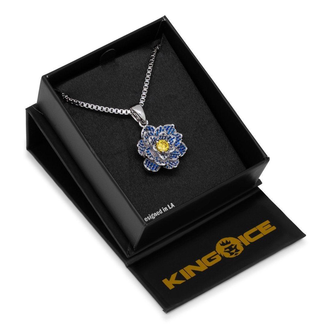 Blue Lotus of Wisdom Necklace  in  White Gold / 1" by Kingices