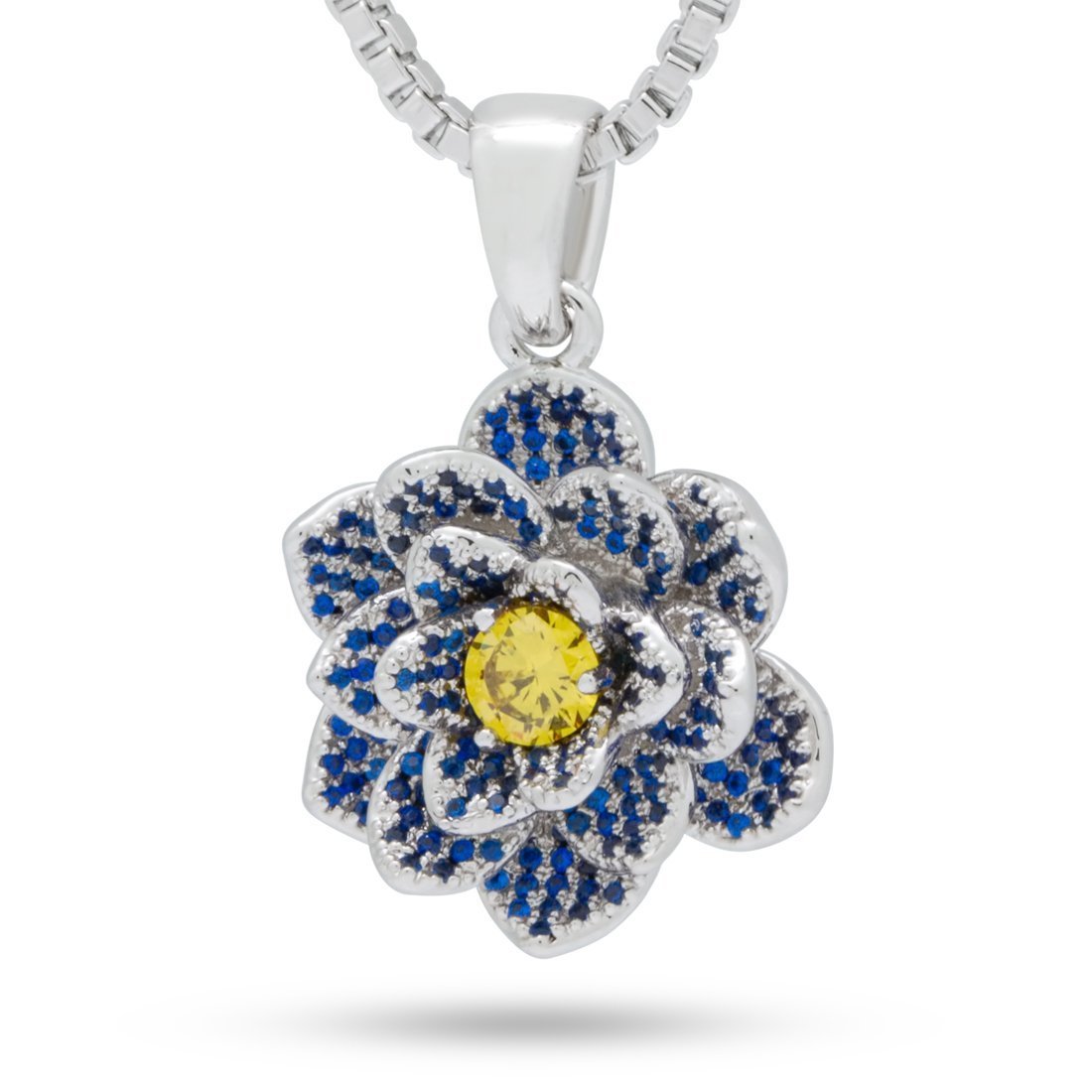 Blue Lotus of Wisdom Necklace  in  White Gold / 1" by Kingices