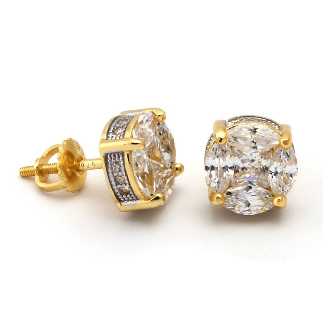 Brilliant-Cut Button Stud Earrings  in  Sterling Silver / 14K Vermeil / 8mm by Kingices