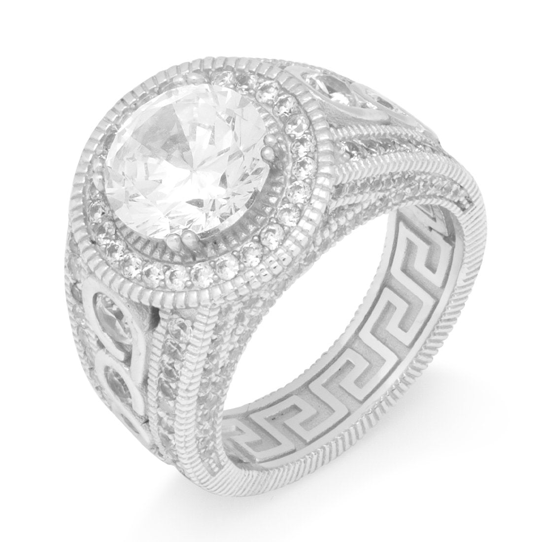 Brilliant-Cut Signet Ring  in  Sterling Silver / White Gold / 7 by Kingices