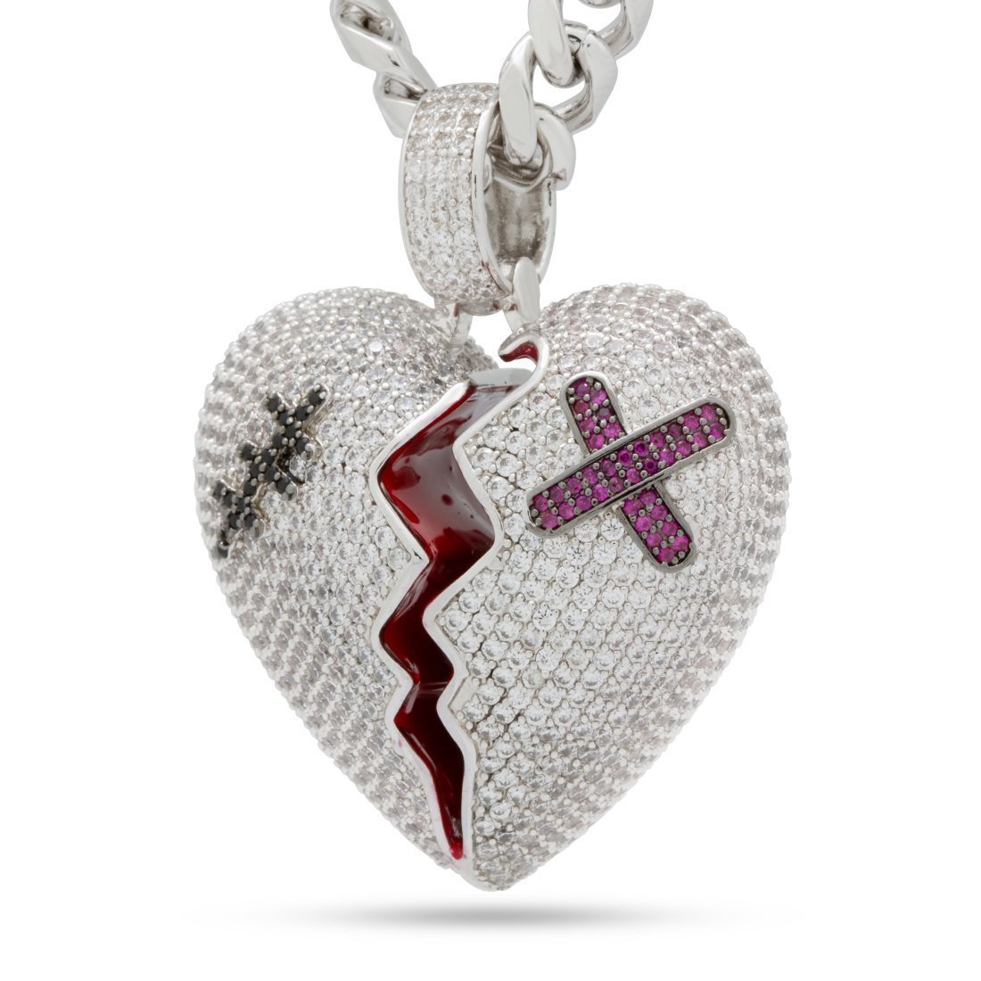 Broken Heart Necklace  in  White Gold / 2" by Kingices