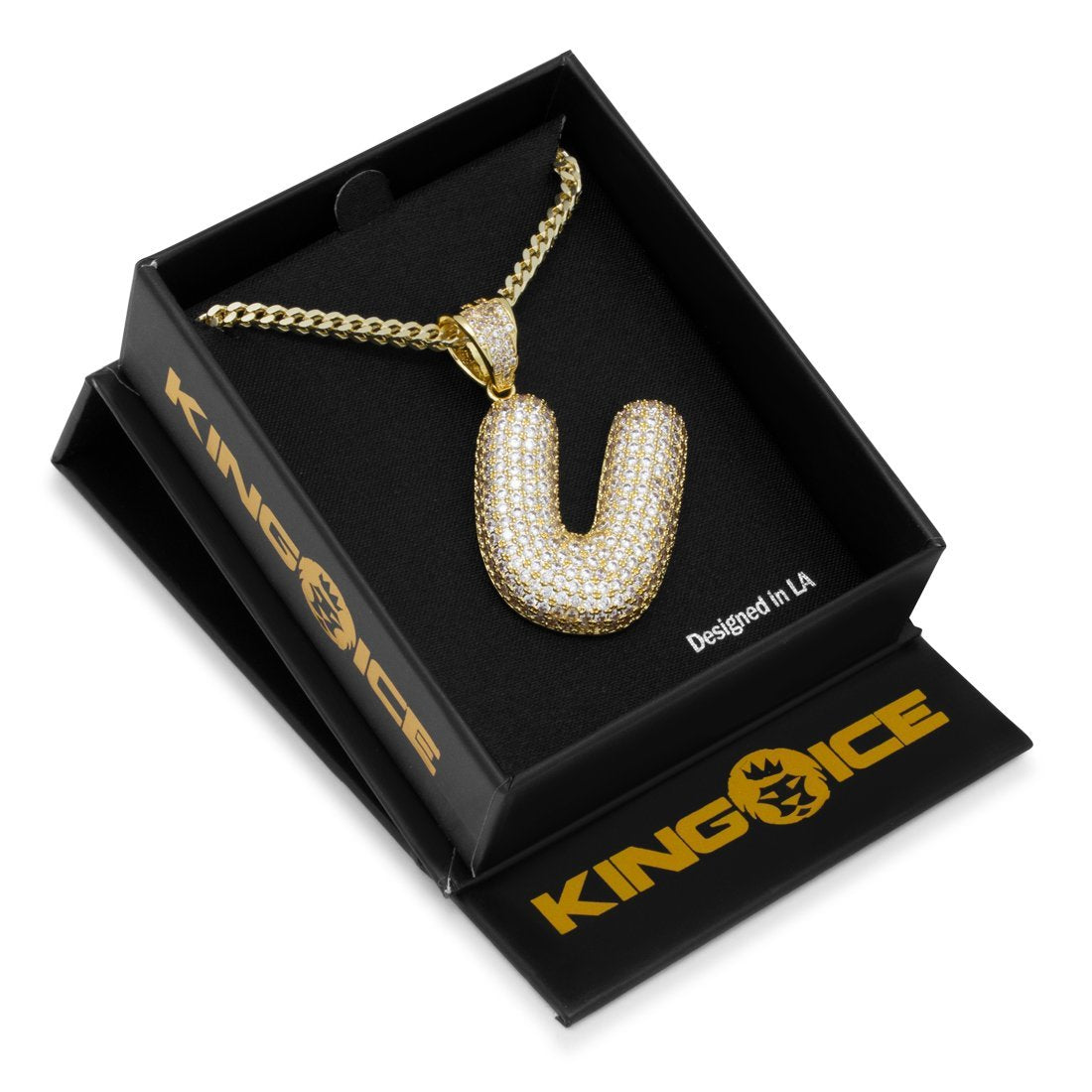 Bubble Letter U Necklace  in  14K Gold / 1.7" by Kingices