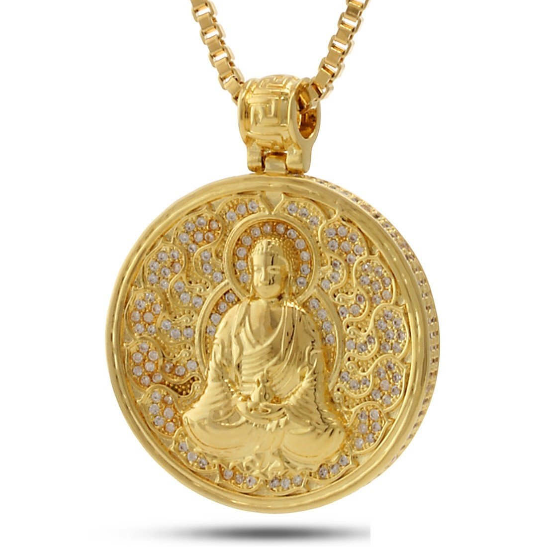 Buddhist Medallion Necklace  in  14K Gold / 1.7" by Kingices