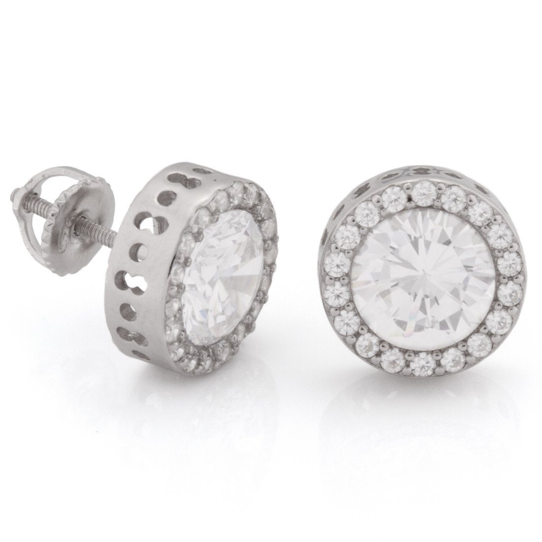 Button Stud Earrings  in  Sterling Silver / White Gold / 12mm by Kingices