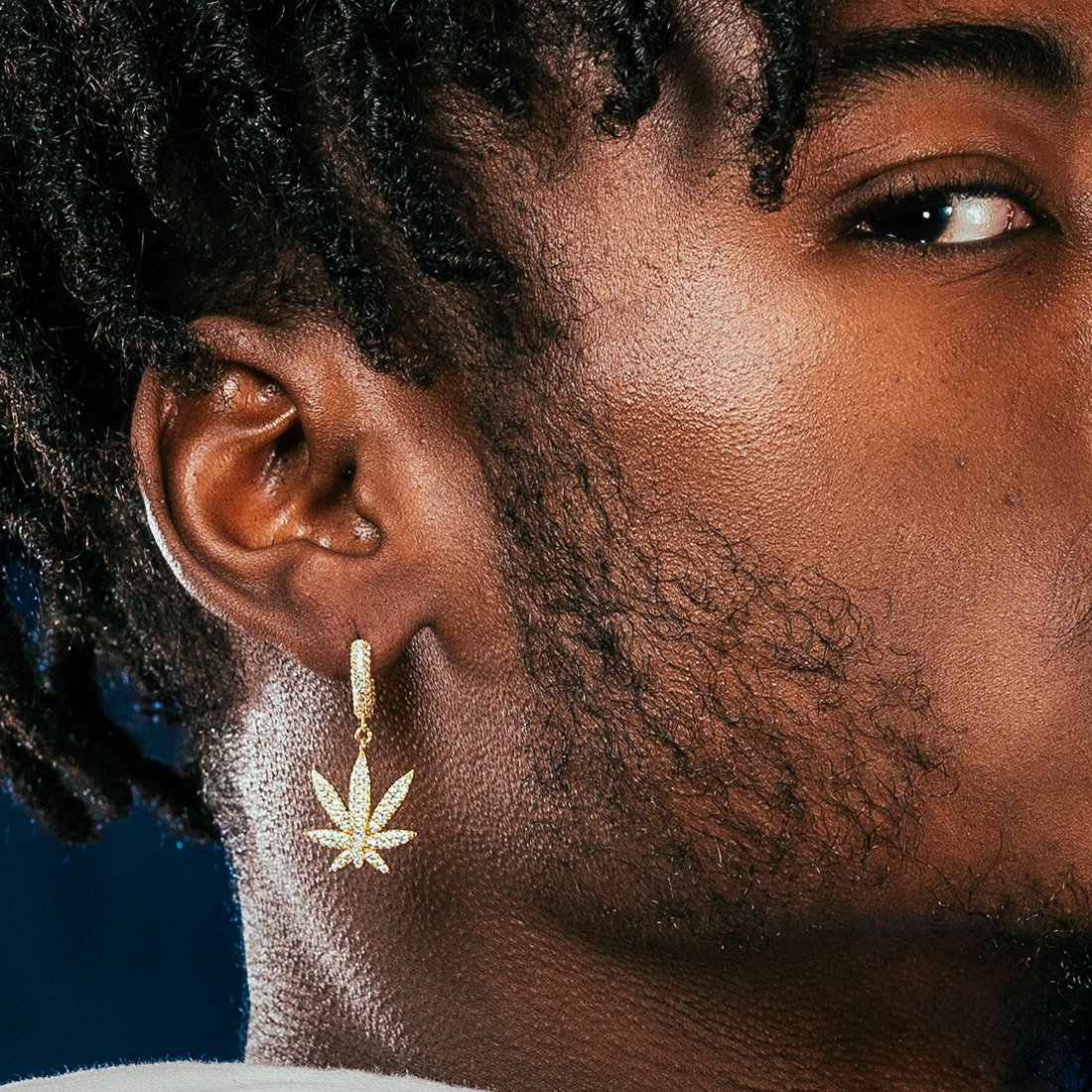 Iced Cannabis Leaf Hanging Earrings  in  Sterling Silver / 14K Vermeil / 1.3" by Kingices