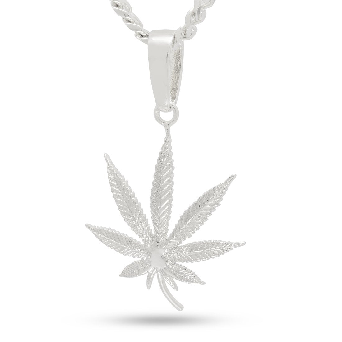 Cannabis Leaf Necklace  in  White Gold / 1.5" by Kingices