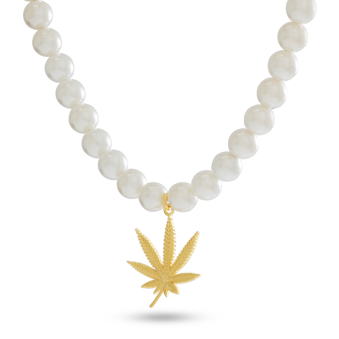 Cannabis Leaf Pearl Necklace  in  Gold Plated / 14K Gold / 1.2" by Kingices