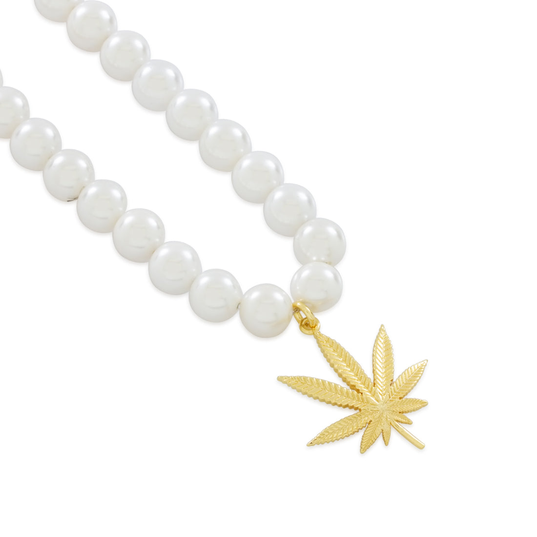 Cannabis Leaf Pearl Necklace  in  Gold Plated / 14K Gold / 1.2" by Kingices