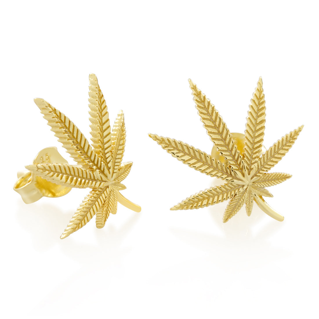 Cannabis Leaf Stud Earrings  in  Sterling Silver / 14K Vermeil / 1.3" by Kingices