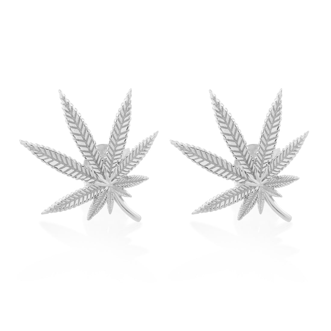 Cannabis Leaf Stud Earrings  in  Sterling Silver / White Gold / 1.3" by Kingices