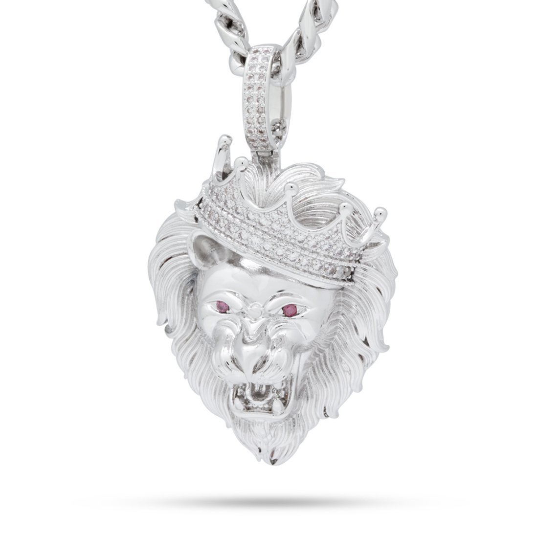 Classic Roaring Lion Necklace  in  White Gold / 2.5" by Kingices