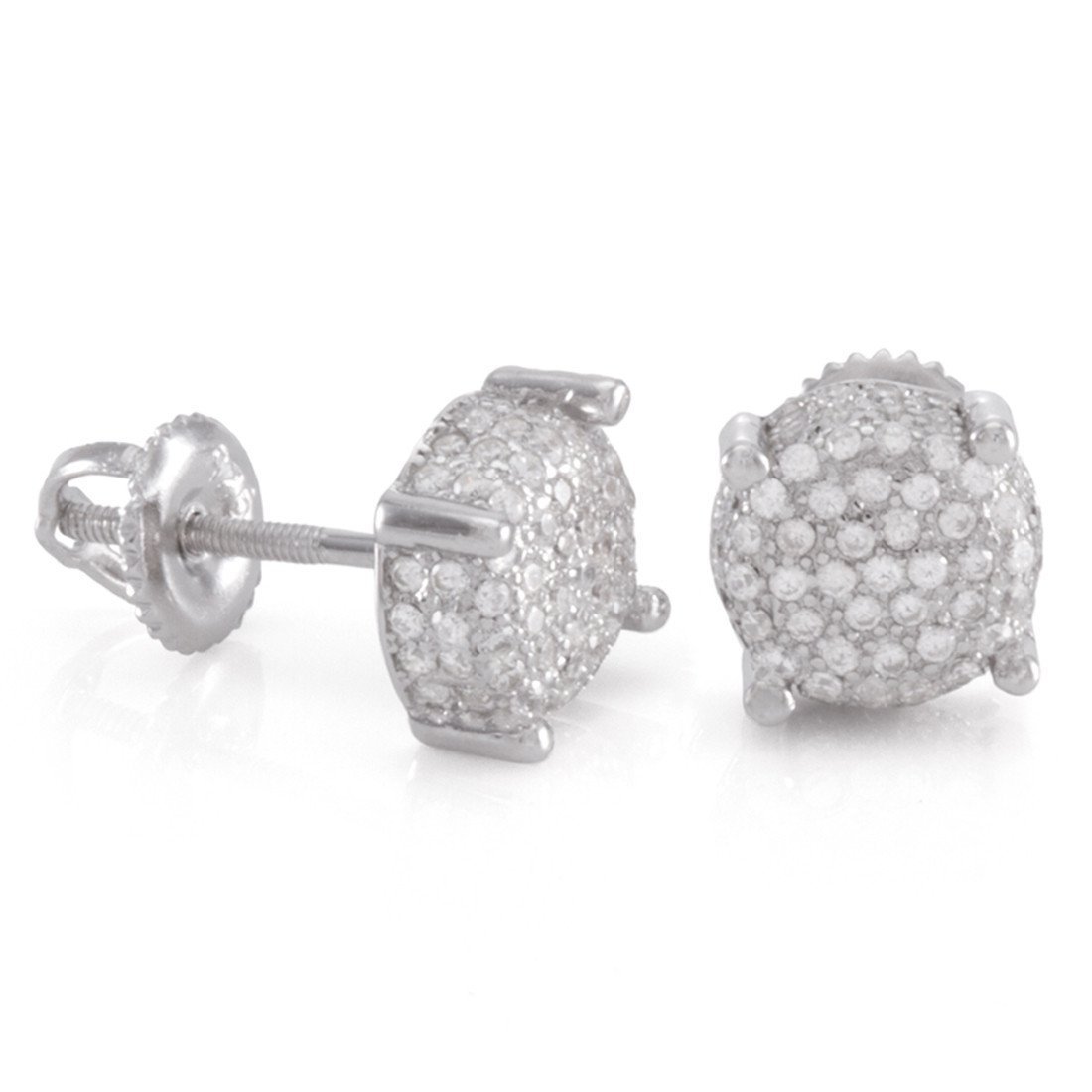 Cluster Stud Earrings  in  Sterling Silver / White Gold / 8mm by Kingices