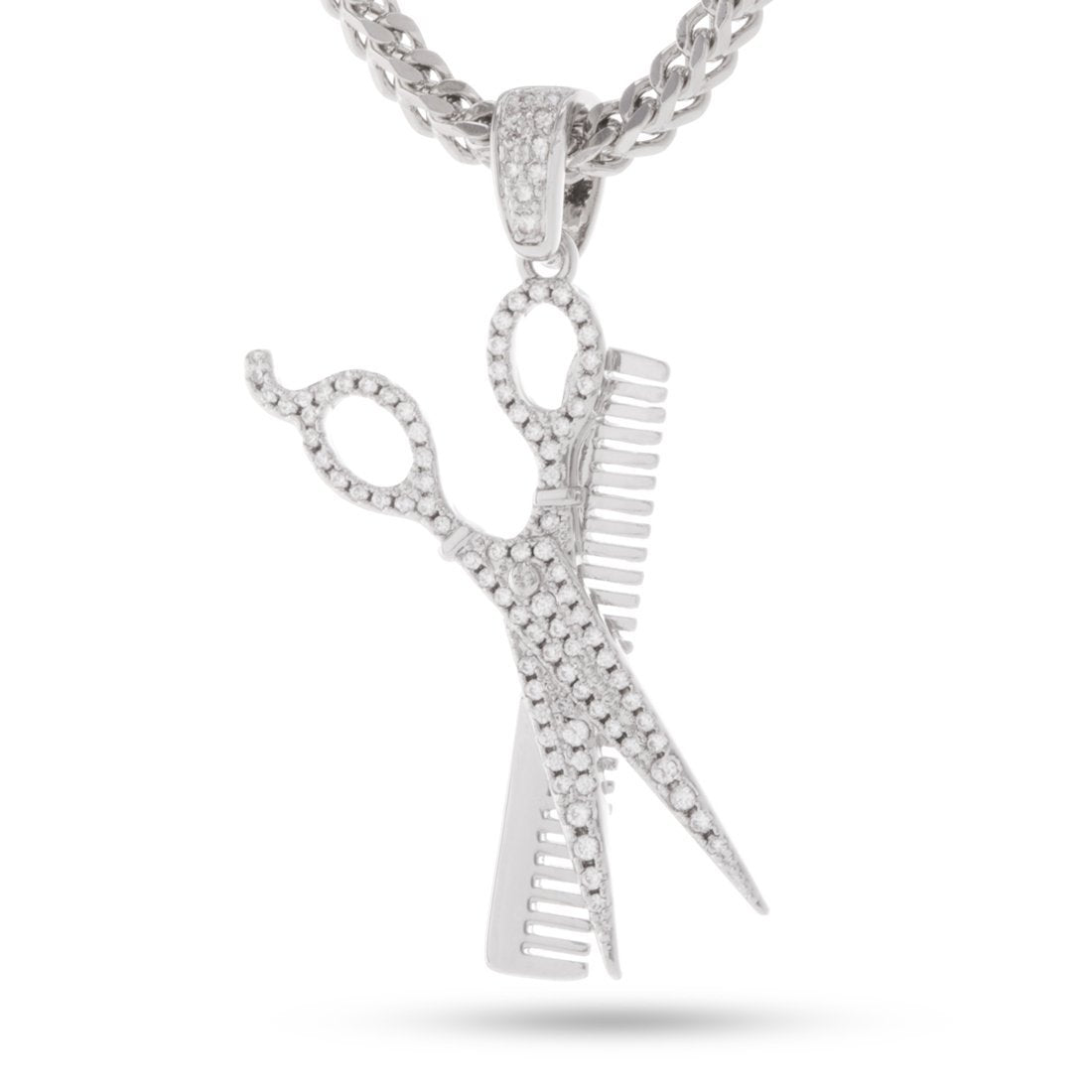 Comb and Scissors Necklace  in  White Gold / 1.7" by Kingices