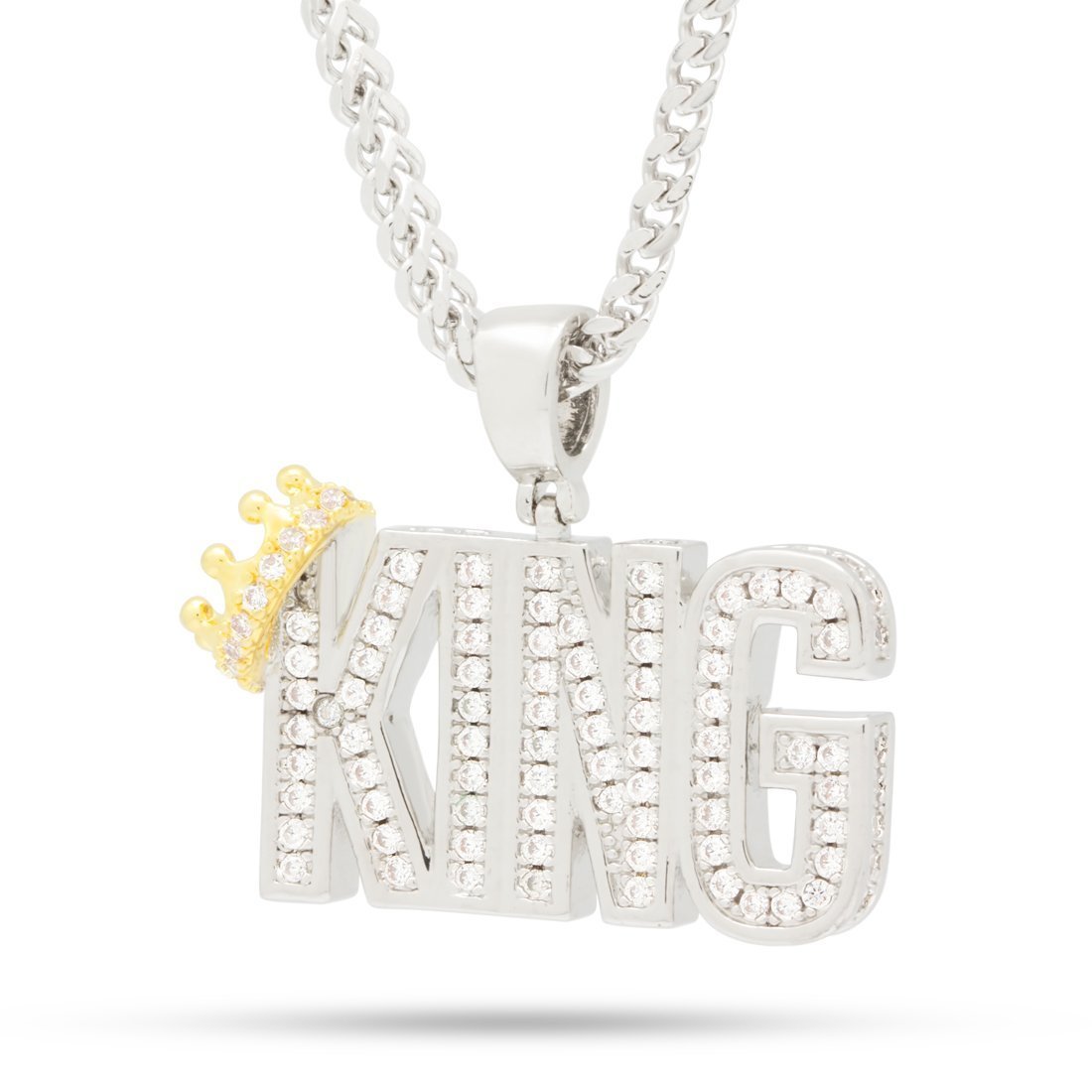 Crowned King Necklace  in  White Gold / 1.2" by Kingices