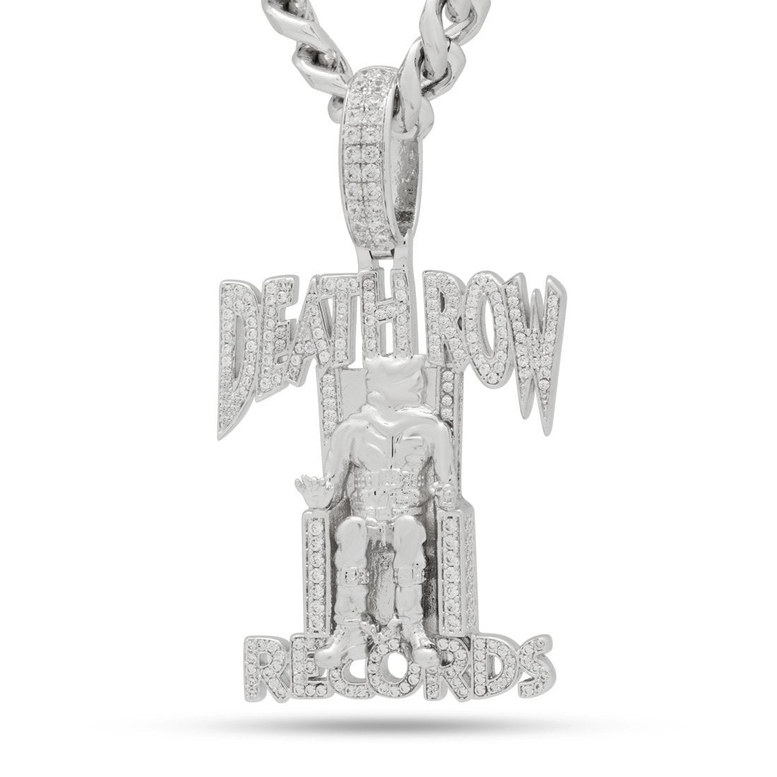 Death Row Records x Kingices - Iced Logo Necklace  in  Gold Plated / White Gold / 2.3" by Kingices