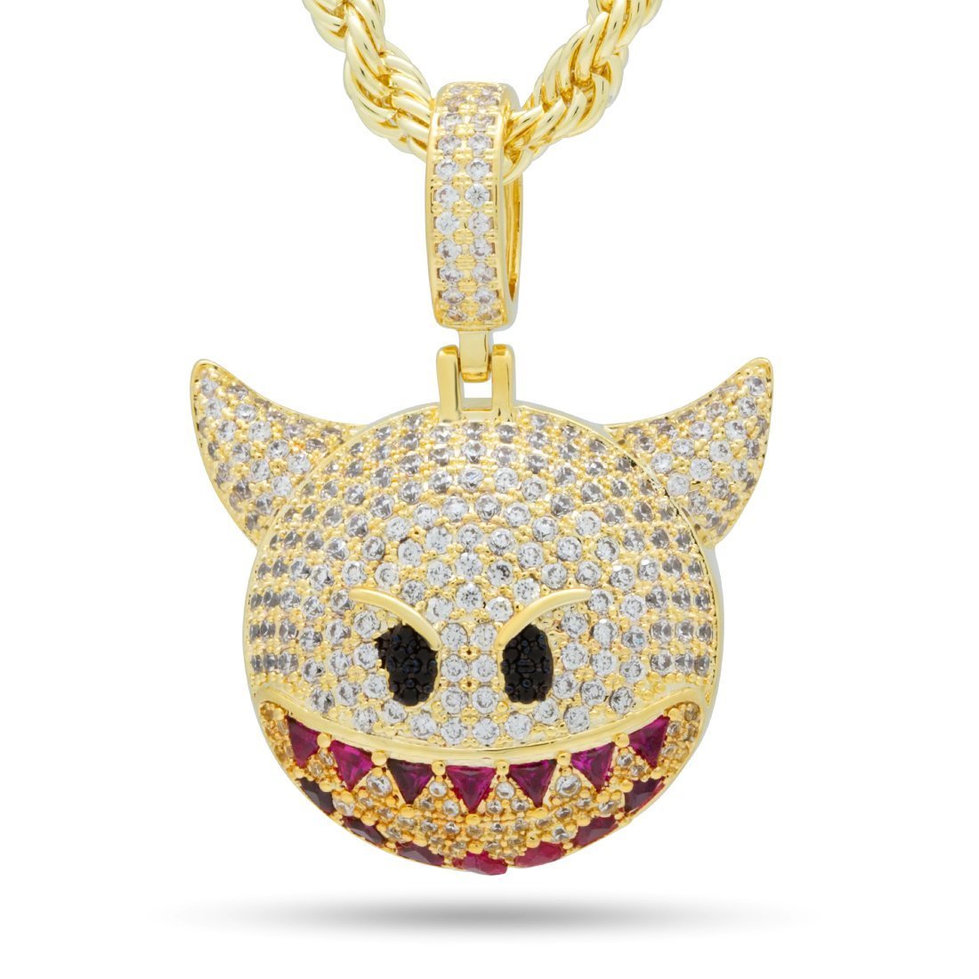 Devil Emoji Necklace  in  14K Gold / 1.6" by Kingices