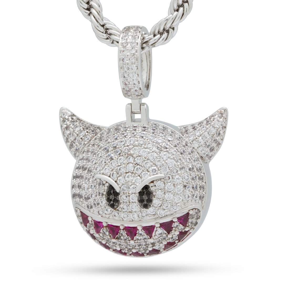 Devil Emoji Necklace  in  White Gold / 1.6" by Kingices
