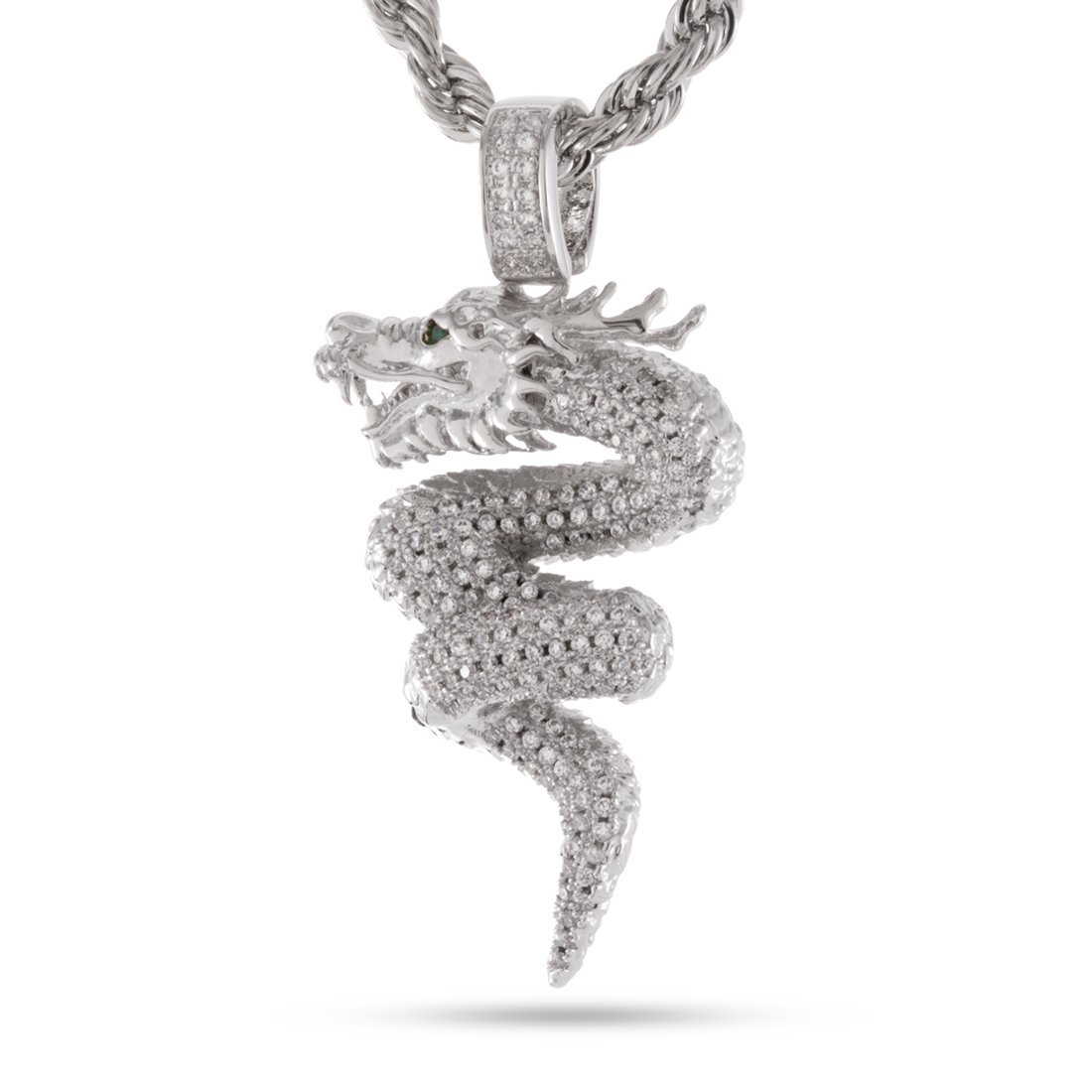 Double Dragon Necklace  in  White Gold / 1.9" by Kingices