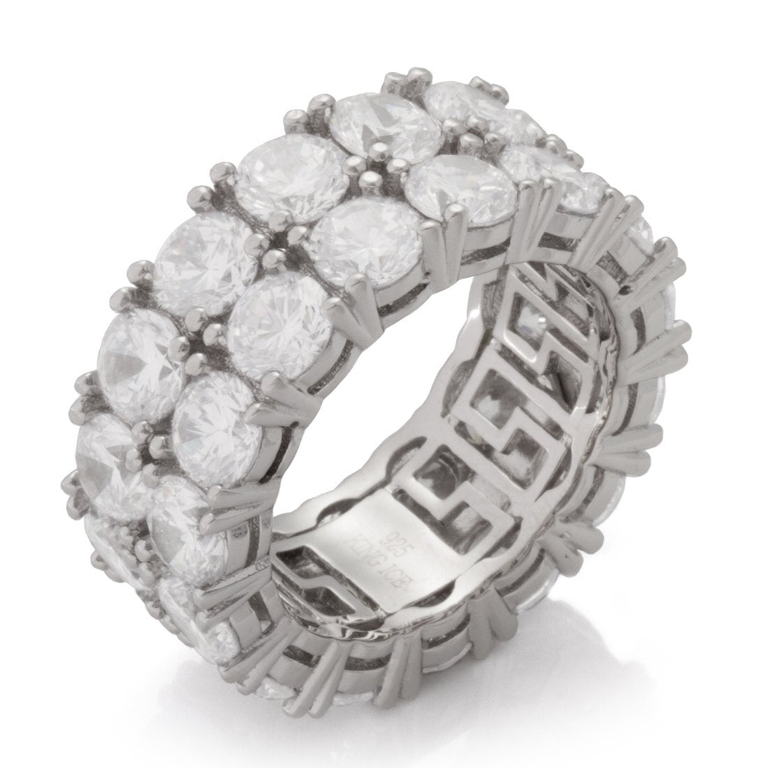 Double-Row Brilliant-Cut Ring  in  Sterling Silver / White Gold / 7 by Kingices